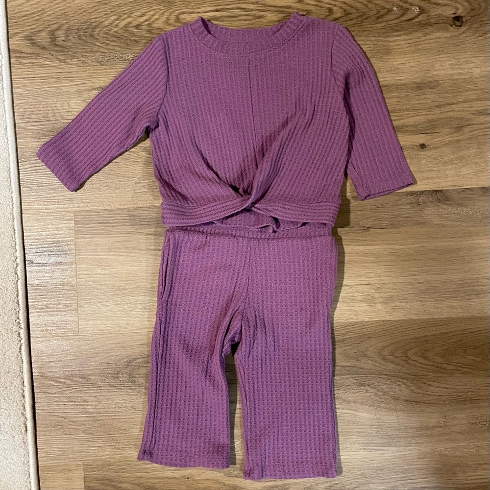 Jumping Beans Waffle Knit Set Purple 2PC Top Leggings Cozy Girls Outfit